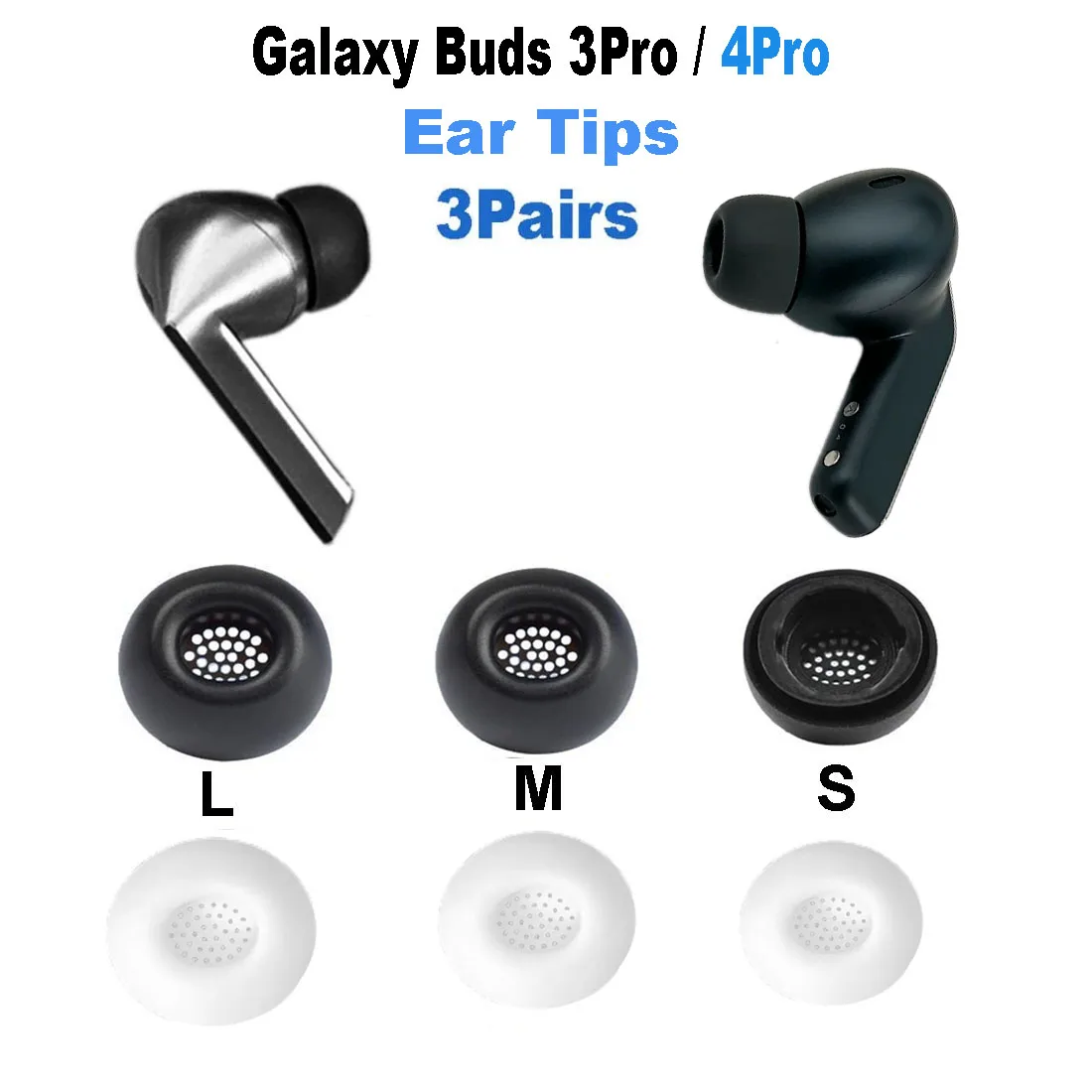 3Pairs Silicone Ear Tips for Samsung Galaxy Buds 3 Pro / 4 Pro Earbuds Eartips Galaxy Buds 3 Pro Tips headphones Earplugs L/M/S