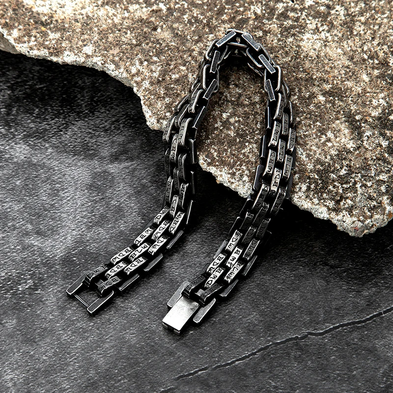 Male viking characters Bracelet 10MM Wide Stainless Steel Chain Charm Bracelets Hand Bands for Men\'s Vintage Boy Hand Jewellery