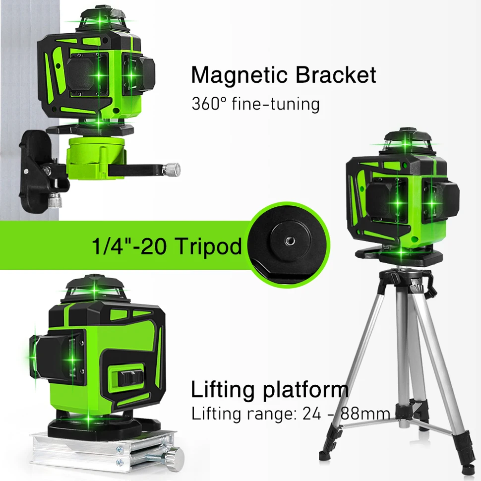 Clubiona 16 zielonych linii poziom lasera samopoziomowania 360 poziome i pionowe Super mocny Laser z zielonym strumieniem poziom lasera