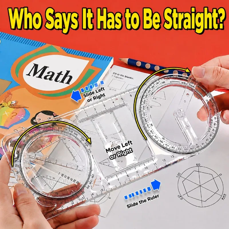 Multifunctional Drawing Ruler Set for Math Geometry Triangle Protractor, Plastic Drafting Tools for Middle and High School