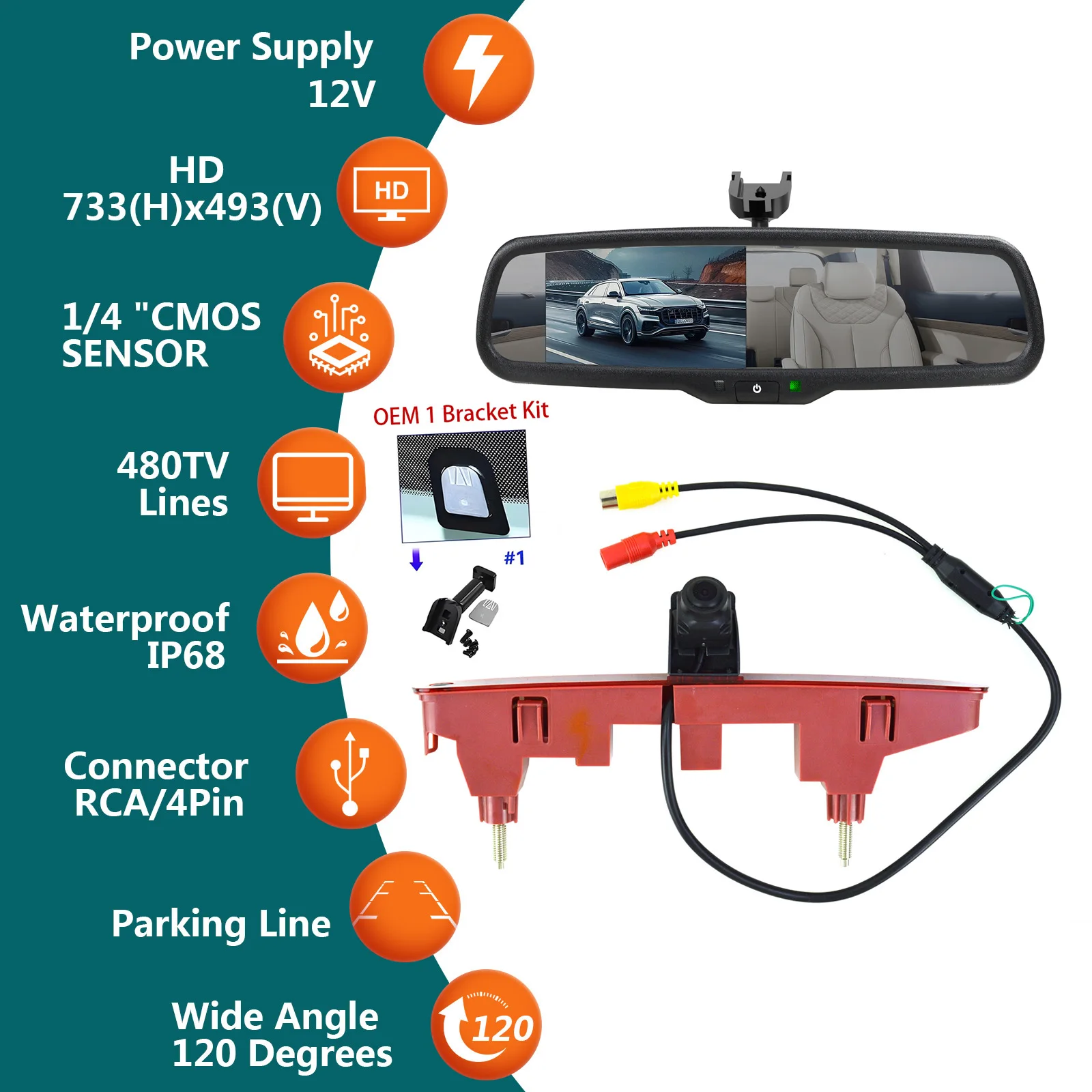 Suitable for Citroën Berlingo, Peugeot Partner, Vauxhall Combi, reversing camera, equipped with a 4.3-inch display screen.