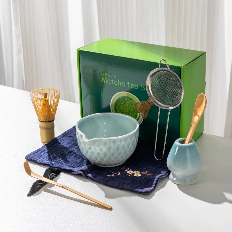 

4/7Pcs Set Japanese Style Matcha Tea Set with Tool Rack Including Bowl Whisk Spoon Great Gift for Ceremony Traditional Japane