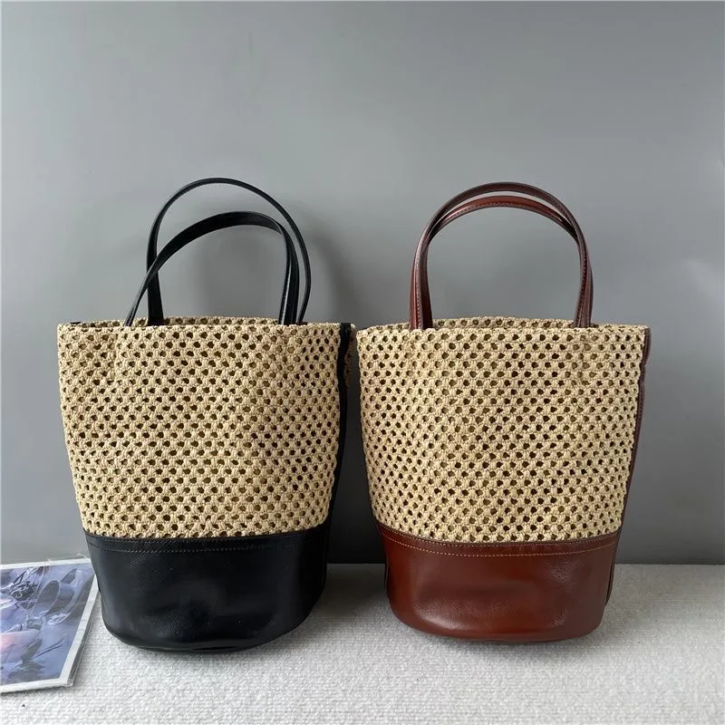 

Women handmade Plaited high quality Raffia Straw Bag LargeCapacity Casual Tote Handbag Hollow Summer Beach Vacation Shoulder Bag