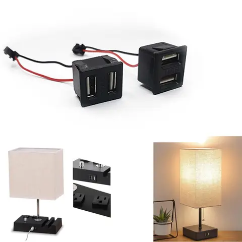 1PCS Black Double-Layer USB Socket Arc Straight Side Desk Lamp Built-in Type-C Charging Socket Power Socket with Cable Connector