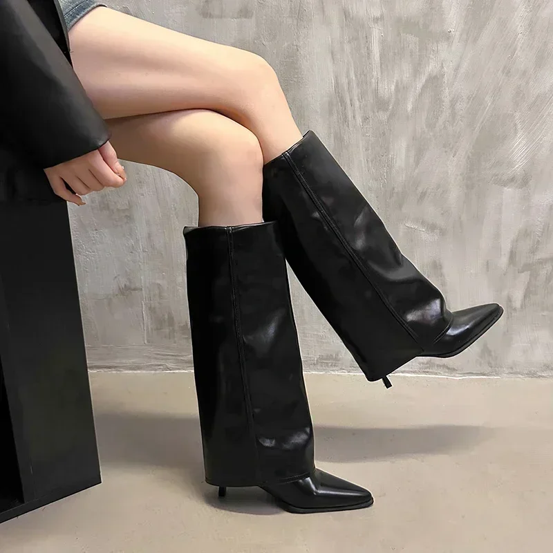 Botas femininas de bico fino até o joelho, salto stiletto, salto alto, sexy, moda primavera e outono, novo estilo, 2024