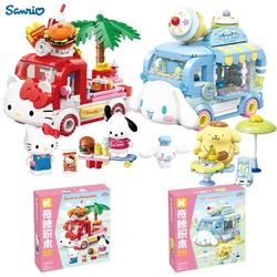 Originale Keeppley Building Block Sanrio Kuromi Hamburg modello di auto My Melody Cartoon Series Assembly decorazione giocattolo regalo di compleanno