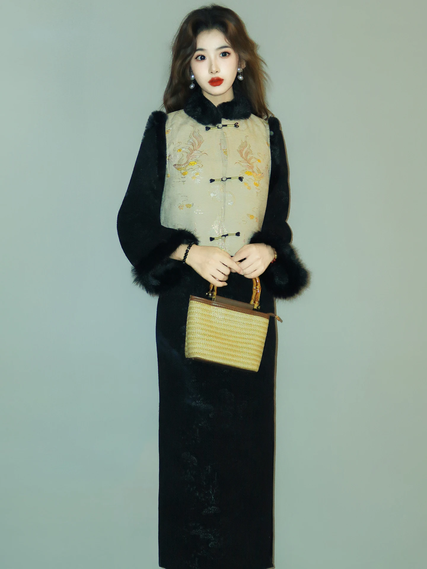 

Bla Velvet Dr Vintage Sle Женское модное зимнее теплое платье с высоким разрезом для офиса и повседневного использования