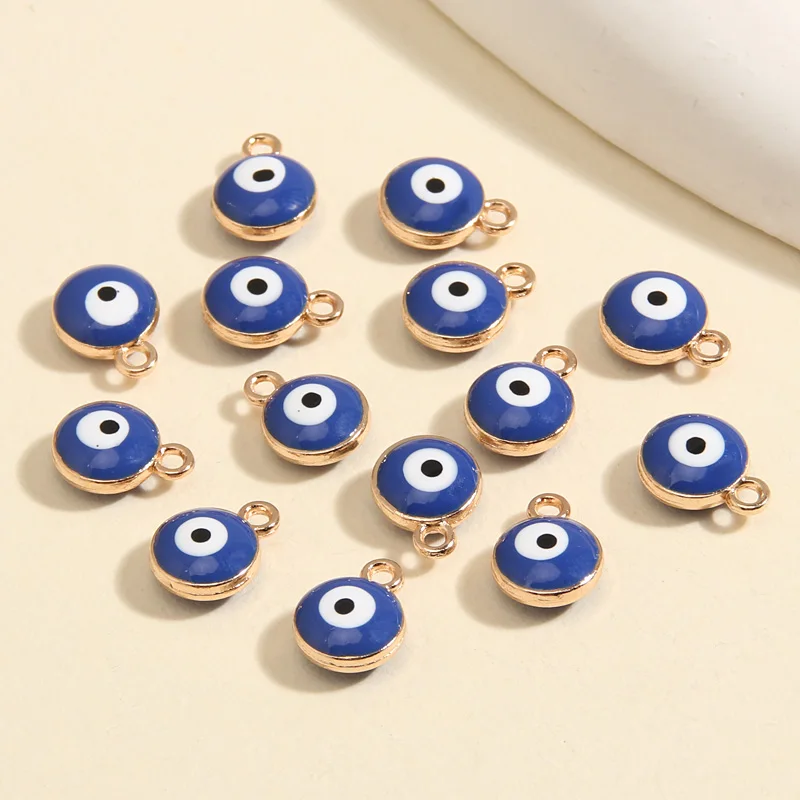 10pcs Gold Color 10.5x8mm Mini Enamel Bule Eye Charms Double Sided Pendant For DIY Handmade Earrings Jewelry Making Accessories