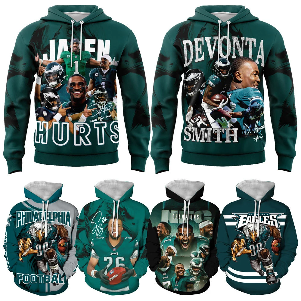 Autumn and Winter Hot Selling New Philadelphia Eagles 3D Digital Printed Warm Hooded Sweatshirt Men's Street Fashion Clothing