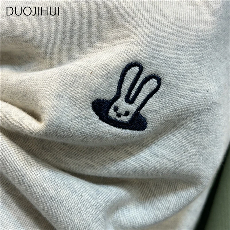 DUOJIHUI New Sweet Embroidery Chic O-neck Women Hoodies Spring Classic Contrast Color Fashion Simple Casual Loose Female Hoodies