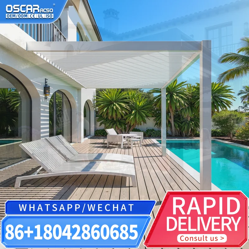 Modern Design Bioclimatic Waterproof Louvre Roof Outdoor Aluminium Electric Awning for Patio Garden Balcony pergola