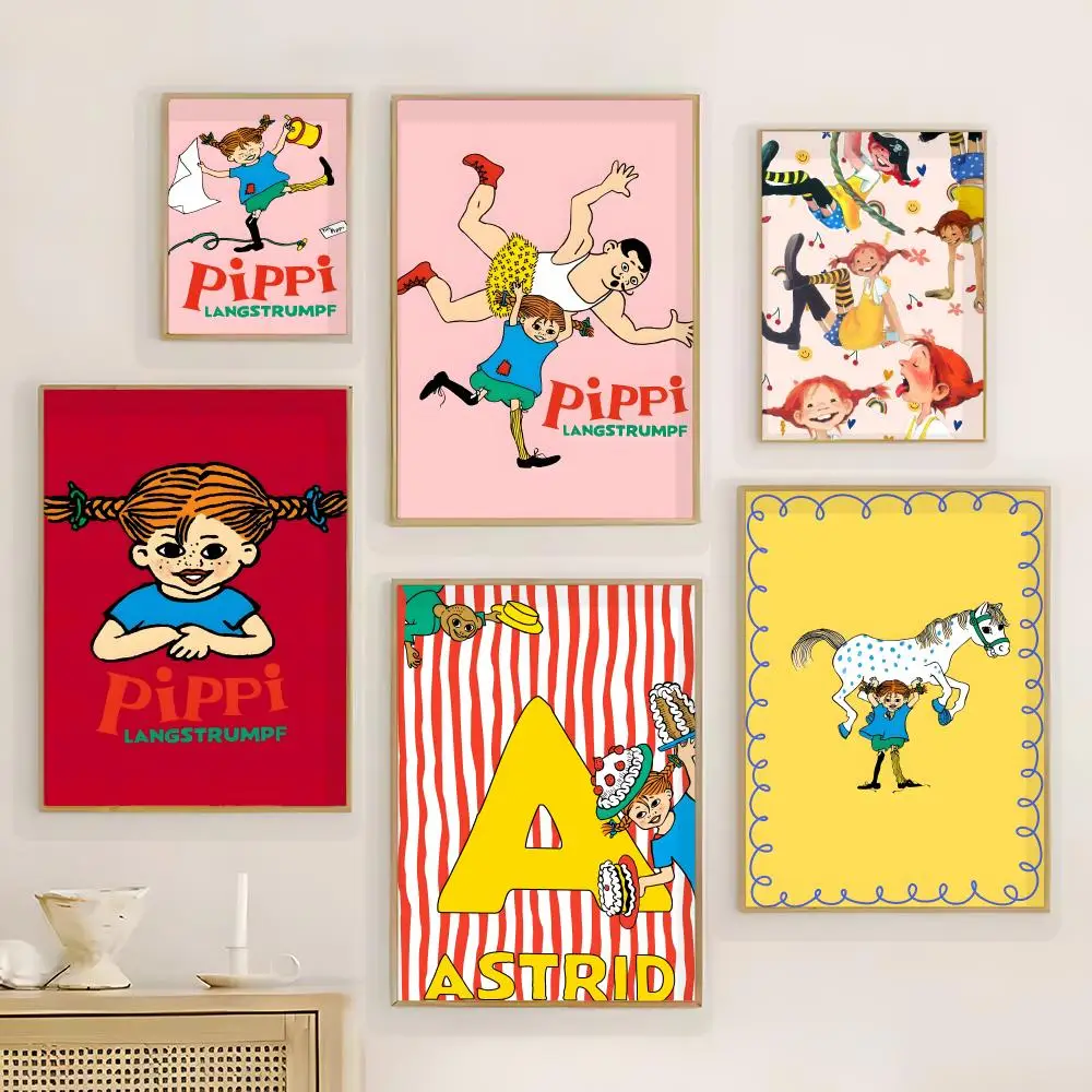 Animation P-Pippi L-Longstocking Poster, Wandkunstdruck, Poster für Wohnzimmer, Schlafzimmer, Heimdekoration