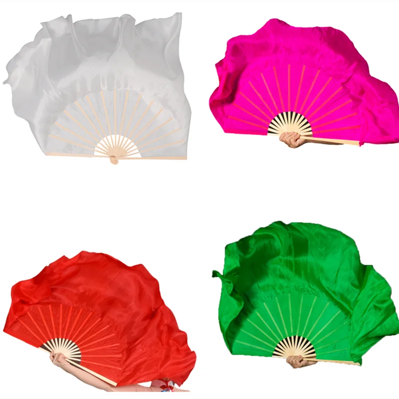 

86cm Solid Color Dance Fan Veils Real Silk Double Sided Extra Long Circle Round Dancer Props Chinese Traditional Hand Paint 34"