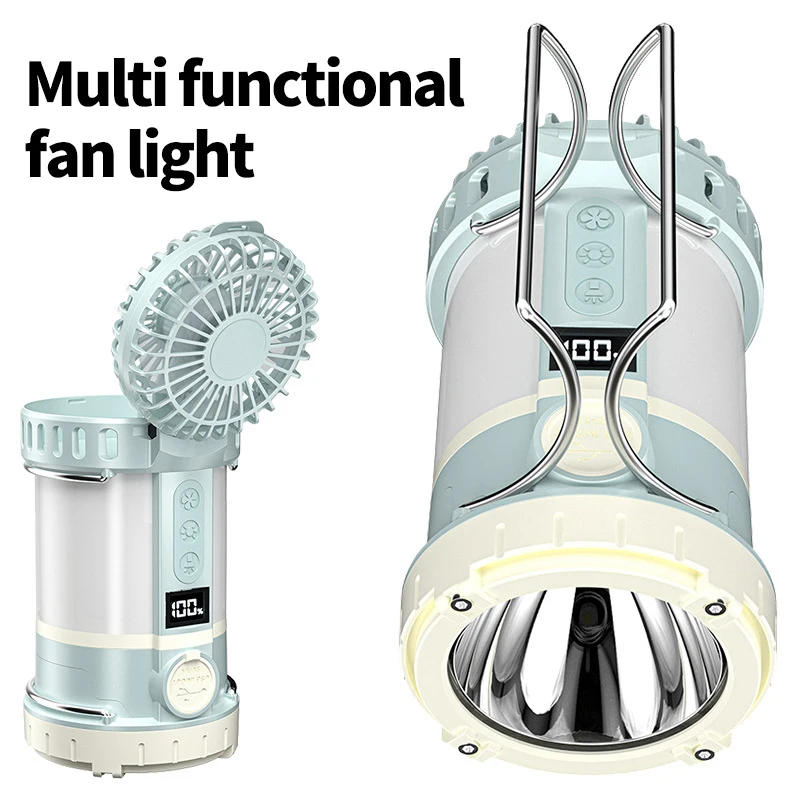 

3-in-1 Camping Light with Fan LCD Digital Display Camping Tent Light Power Bank Waterproof Portable Handheld Lamp For BBQ Hiking