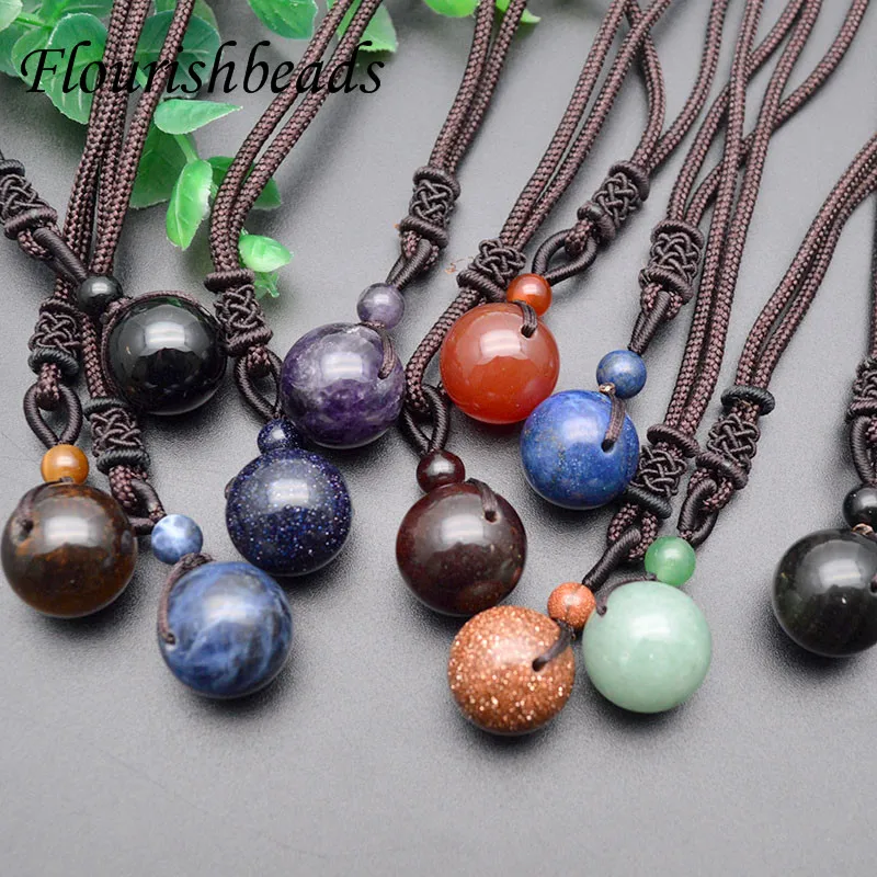 

16mm Round Natural Black Obsidian Golden Sand Amethyst Agate Pendant Necklace for Jewelry Gift 10pcs/lot