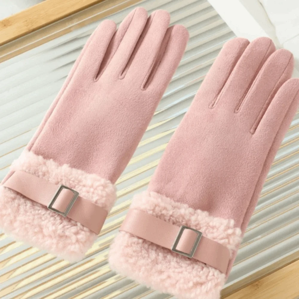 

Elegant Full Finger Women's Winter Gloves Thickened Warm Women Fleece Gloves Windproof Anti Cold Cycling Mittens Mom