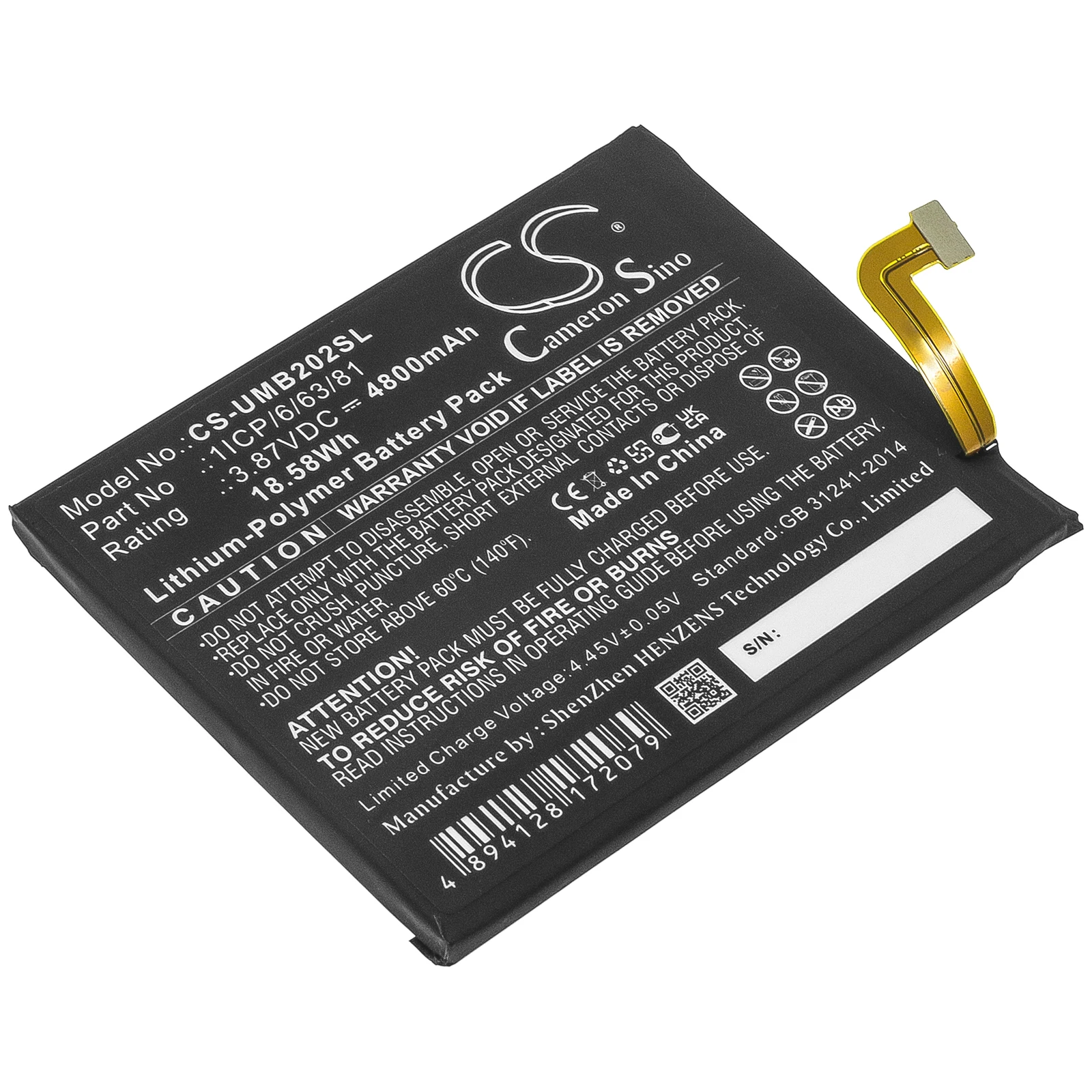 

Аккумулятор Cameron Sino для UMI 1ICP/6/63/81 2021,UMIDIGI BISON 4800 мАч/Вт/ч