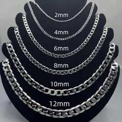 Men's Silver Color Necklace 2/4/6/8/10/12MM 50-60cm Face Chain Necklace Lobster Clasp Men Women Engagement Jewelry Gifts