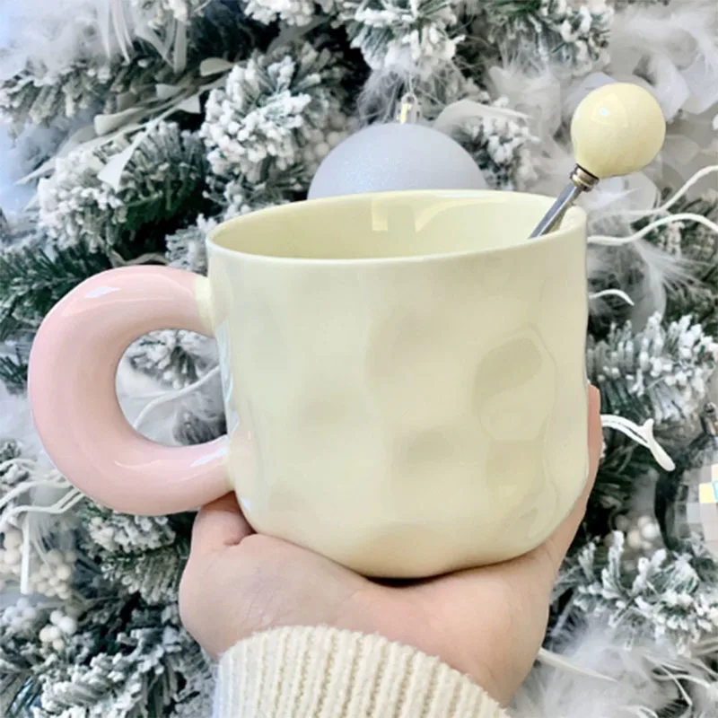 Cream Contrasting Color Ceramic Mug 400ml Underglaze Color Process Smooth Glazed Surface Circle Handle Exquisite Cute Coffee Cup