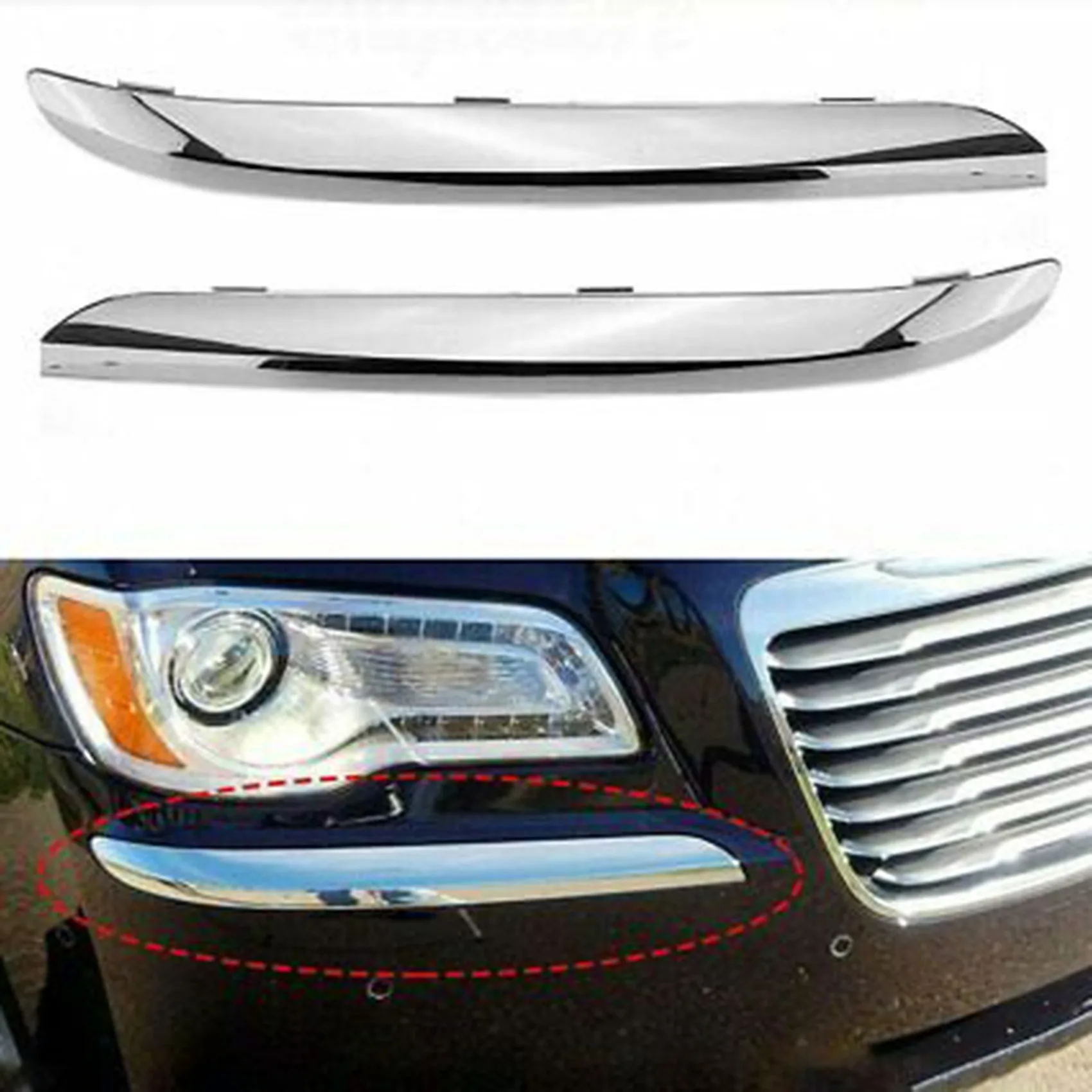 Pair Front Left Right Bumper Molding Chrome Trim 68127941AB 68127940AB for Chrysler 300 Accent 2011 2012 2013