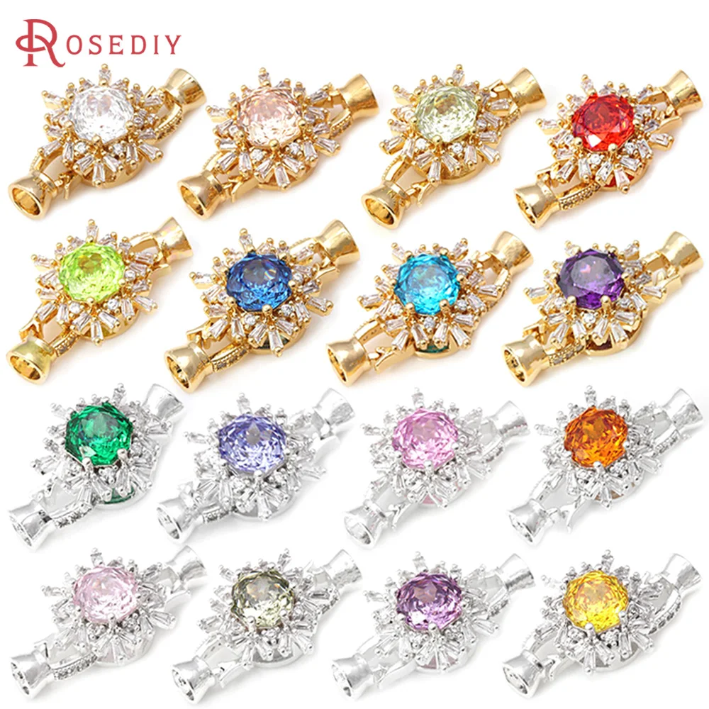 

1 Set 18K Gold Color Brass Rose Zircon Sunflower Connector for Necklaces Bracelet Clasps High Quality Diy Accessories Jewellery