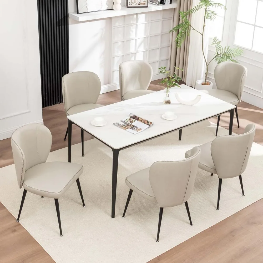 

Upholstered Dining Chairs Set of 6, Modern Kitchen Chairs with Curve Back, Faux Leather Dining Room Chairs for Restaurant, Kitch