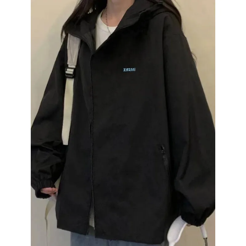 Vintage américain rétro décontracté femmes ample fermeture éclair broderie Polyester fibre longue