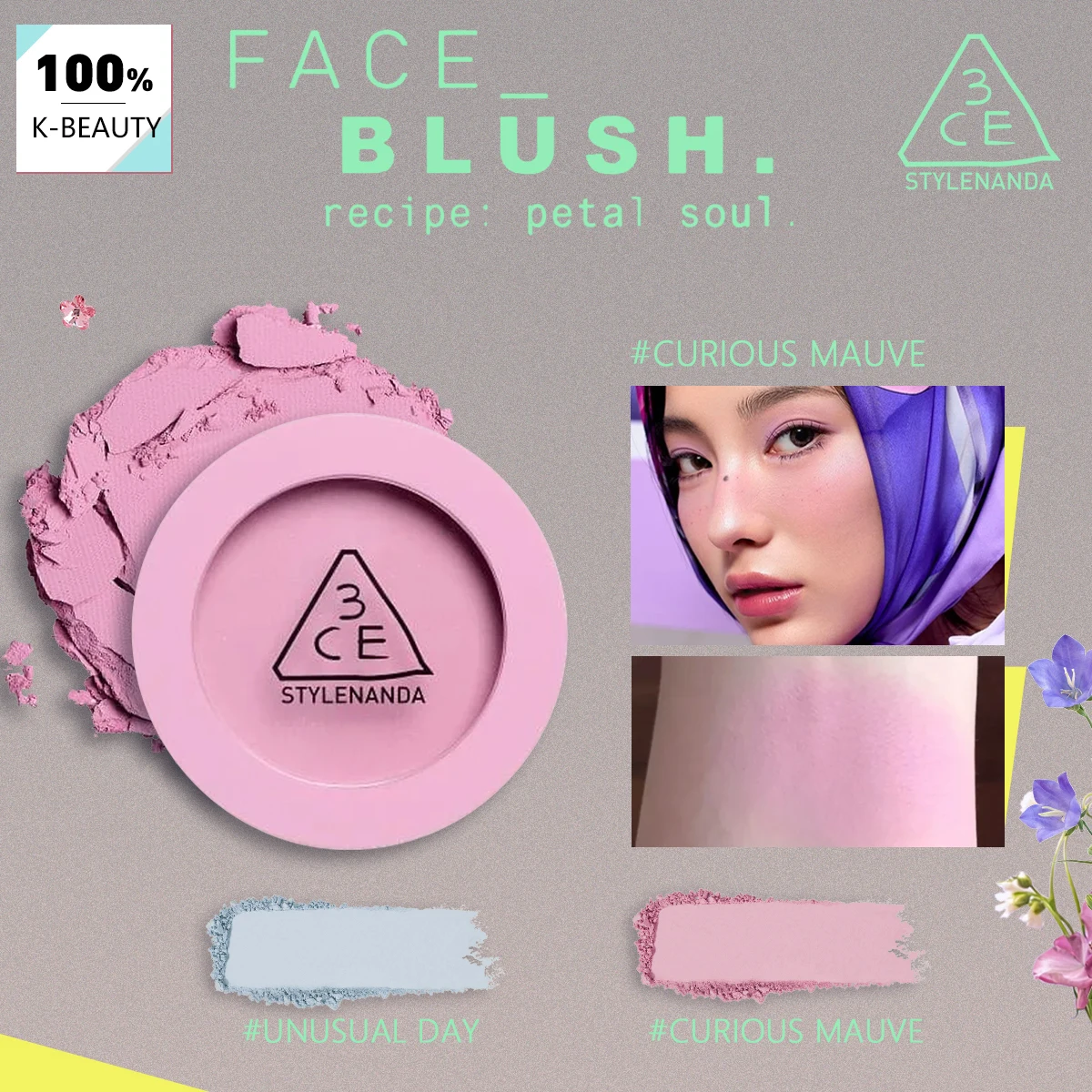 

3CE Face Blush,Curious Mauve & Unusual Day,Silky Powder & Soft Texture,Subtle Glow & Natural Flush,Korean Cosmetic,Korean Makeup