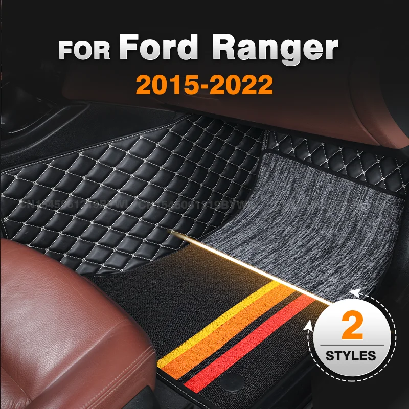 For Ford Ranger 2015-2022 16 17 18 19 20 Double Layer Car Floor Mats Custom Auto Foot Pads Automobile Carpet Accessories