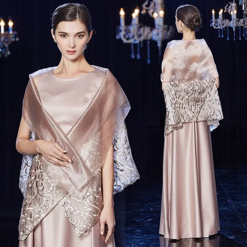 

Gold Rose Robe Vintage Femme Gown 2024 Modern Chinese Dress With Cape Floor Length Stretch Chinese Oriental Dresses FF1740