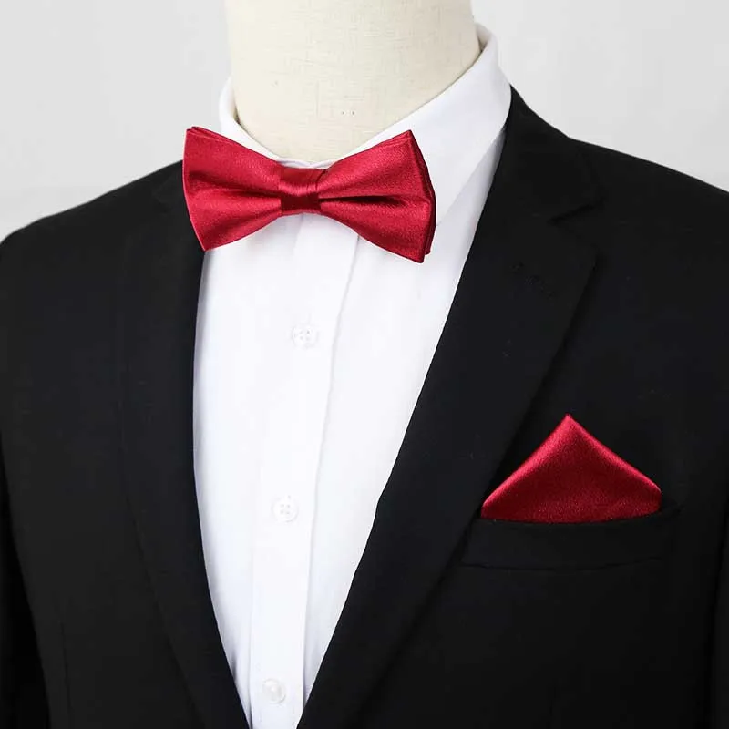 Bow tie Mens Bowtie Bowknot 2Pcs Set Butterfly Handkerchief Pocket Squares Wedding Festive MJ640