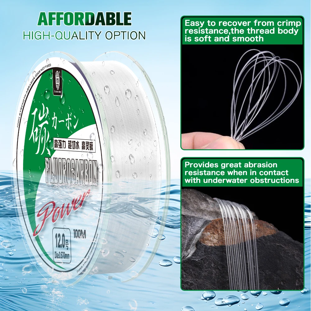 Zukibo 50m 100m 100% Fluor kohlen wasserstoff Angelschnur super starke Mono filament Karpfen Angelschnur Japan Kohle faser Leader Line 2-85lb – Detail 7