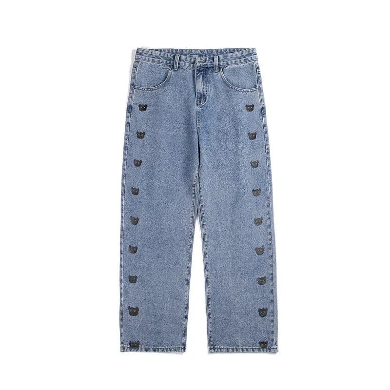 Men's Printed Jeans Fashion Straight Style New Casual Wide Leg Jeans Men's Street Clothes Korean Hip Hop Pants Summer Jeans