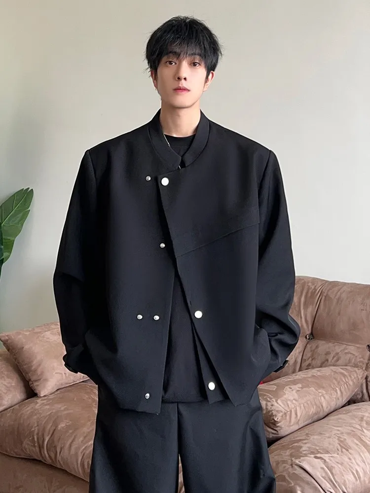 

New Chinese Sle Casual Lapel Jaet Men's Bla Stand Collar ort Length Leisure Suit Faionable Urban Youth Autumn Spring