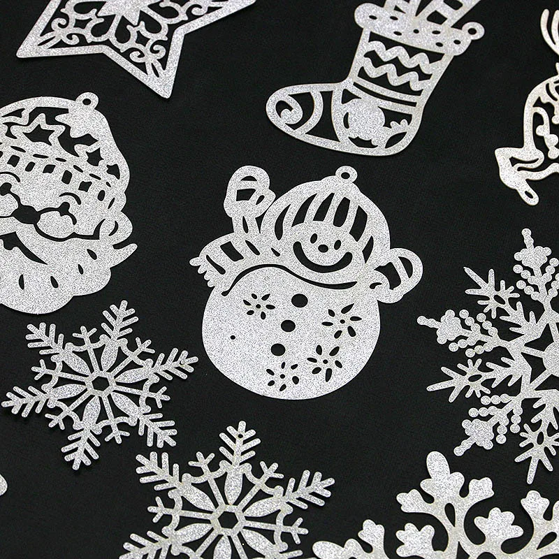 

(20 Pcs/pack) Christmas Ornament Paper Decoration Snowflake Snowman Sparkling Print Baking Mold New Year Decoration Props DIY