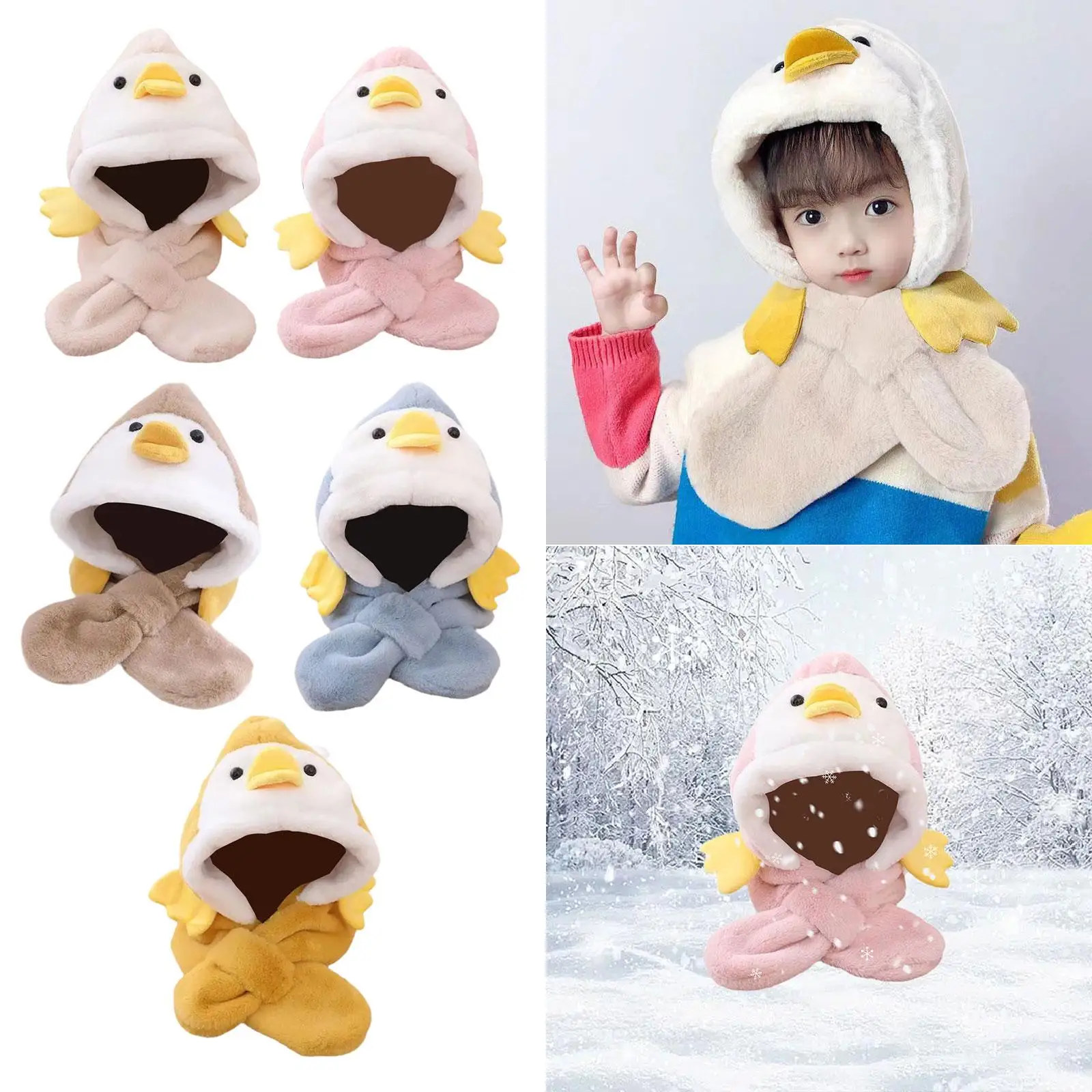 Children's Hat with Hood, Scarf, Winter, Warm, Comfortable, Windproof, Plush Toys