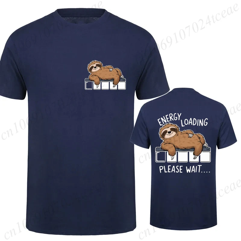 Energy Loading Please Wait Funny Sloth Kawaii Print T-Shirt,Round Neck Short Sleeve Tee Tops, Harajuku Street Unisex Casual Wear