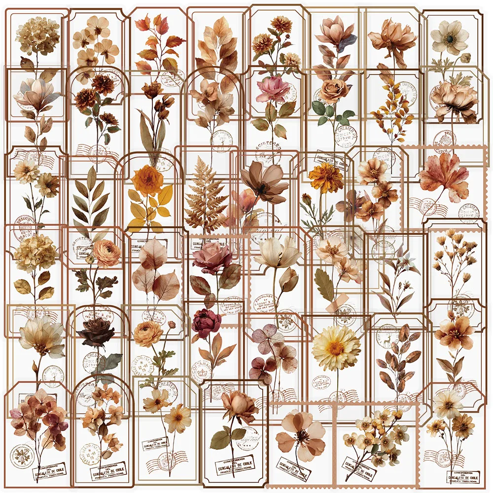 50 pegatinas impermeables con diseño de flores vintage para decoración de guitarra, funda de teléfono, portátil, maleta y material de papelería.