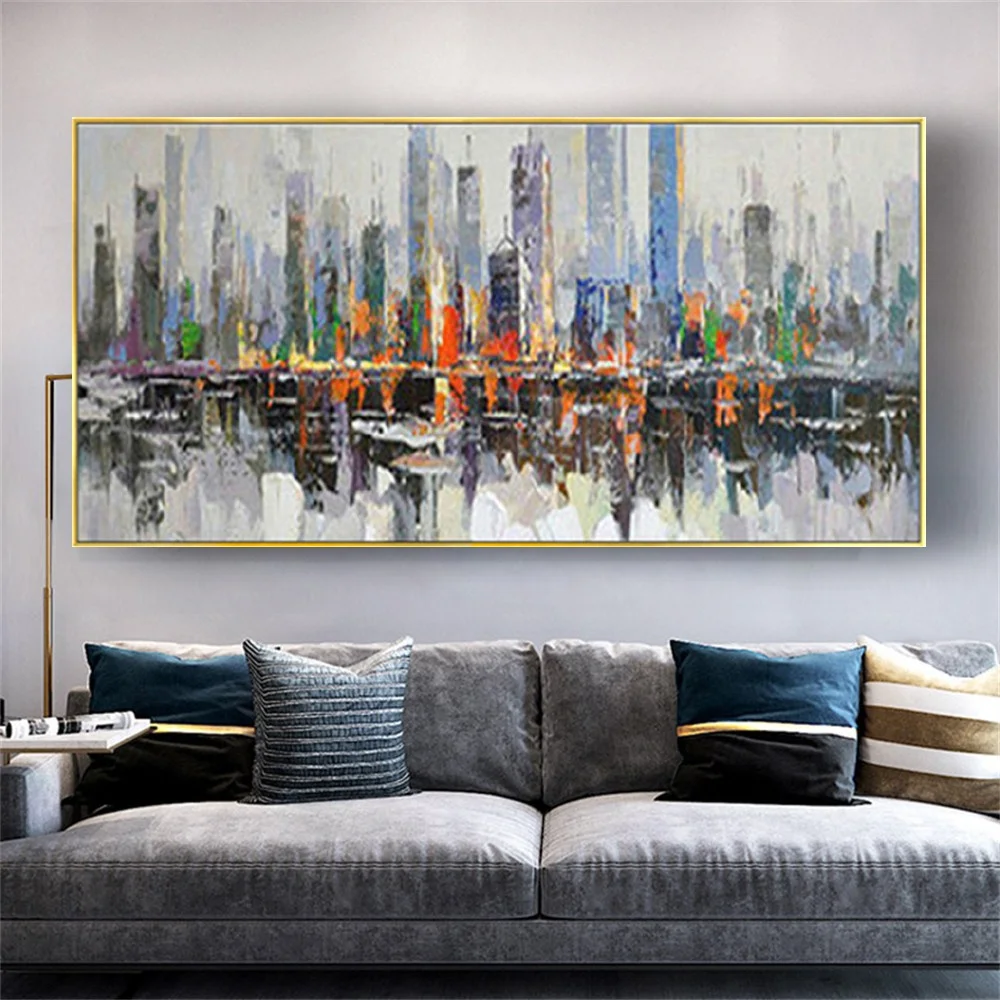 Handmade Abstract Oil Paintings Color big city outline map Canvas Painting Modern Home Decor Wall art Pictures For Lliving Room