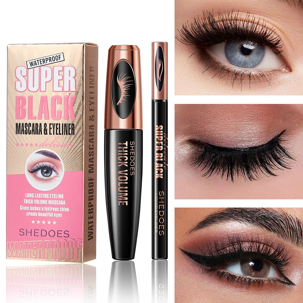 SHEDOES Mascara and eyeliner set, waterproof and sweat resistant, long-lasting eye makeup set