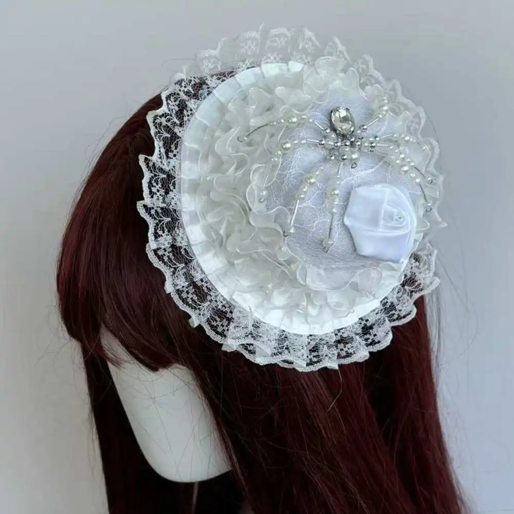 

Halloween Mini Top Hat Clip Subculture Dark Goth Punk Lolita Hair Accessories Gothic White Spider Party Hair Accessories