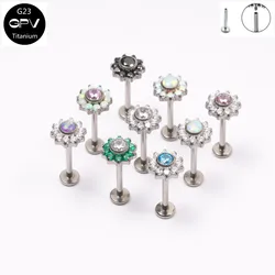 Titanium G23 Earrings CZ And Opal Flower Top With Internal Thread Twisted Ear Cartilage Nails Perforated Jewelry Earrings