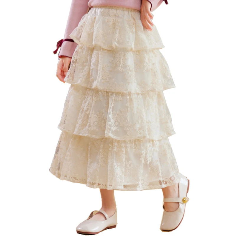 

Белая многоярусная юбка-тортик для школьниц, праздничное платье с милой кружевной отделкой и рюшами по подолу, юбка для малышей, детская одежда на день рождения, От 8 до 10 лет