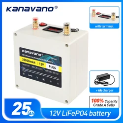 Rechargeable 12V 25Ah LiFePO4 Battery Pack Built-in 12.8V 50A BMS For Golf Backup Power Solar Energy With USB +4A EU/US Charger
