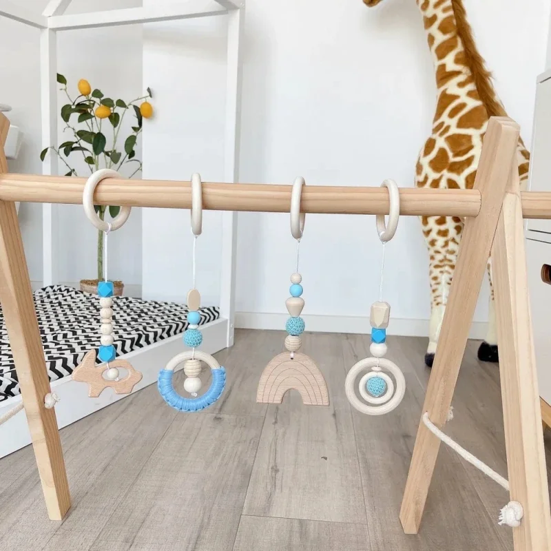 Wooden Baby Play Gym Music Activity Mat 0-12 Baby Months Exercises For The Limbs Sensory Development Toys Mobile Suspended Bell
