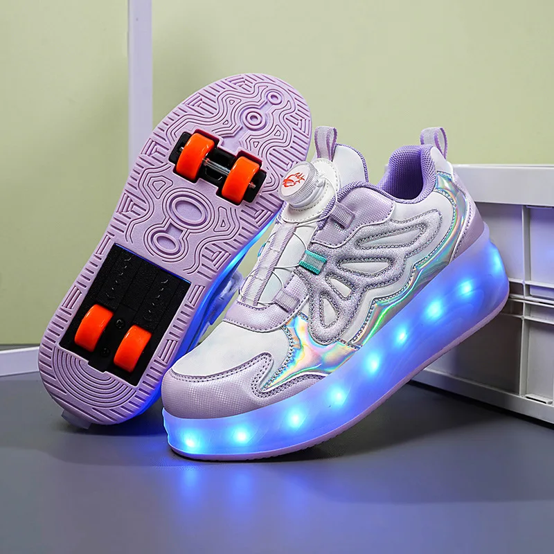 2024 Children Glowing Roller Skates Shoes Student Four-wheel Outdoor Detachable Sport Deformation Parkour Runaway Boy Girl Gift