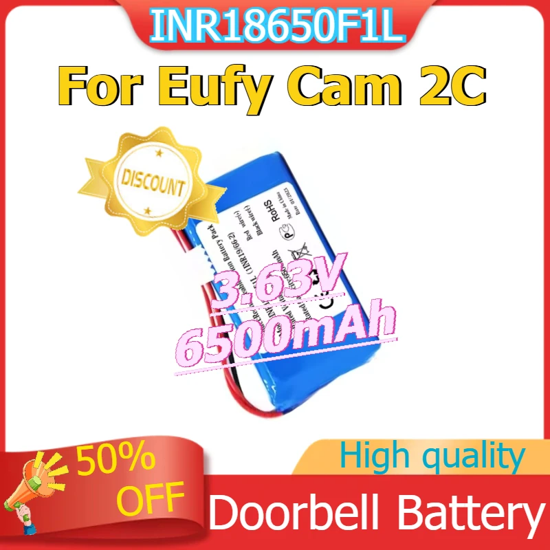 

INR18650F1L 1INR19/66-2 Battery For Eufy Cam 2C Doorbell Accumulator with 5-wire Plug Li-ion Battery 3.63V 6500mAh
