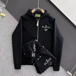 AlexPlein Rhinestones Teddy Bear Tracksuits 100%Cotton Streetwear Couple Sweatjacket Men's Clothing Fashion 2023 Winter Diamond