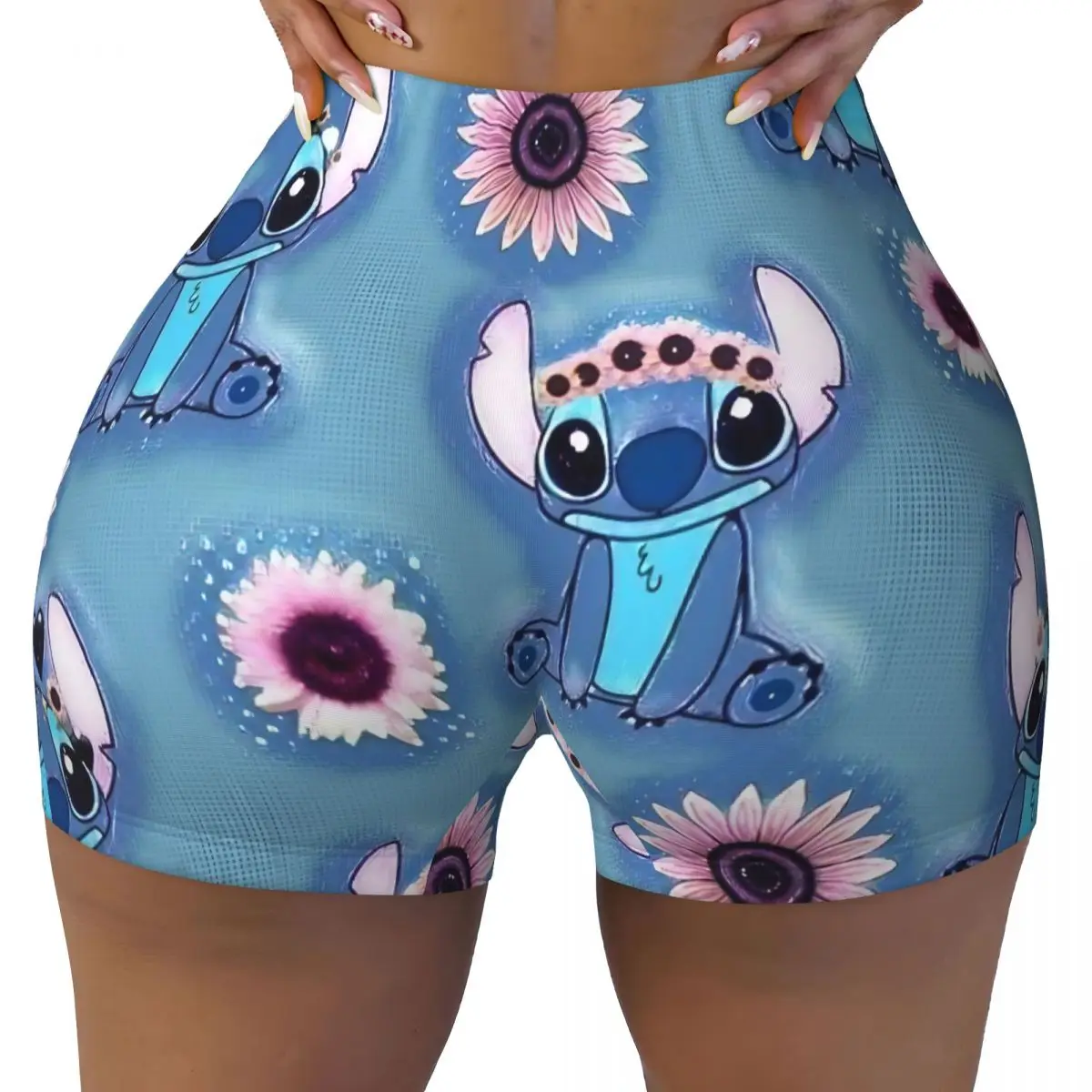 

Woman Athletic Workout Yoga Short Cute Lilo And Stitch Cartoon Quick Dried Shorts Disney Butt Fitness Pants
