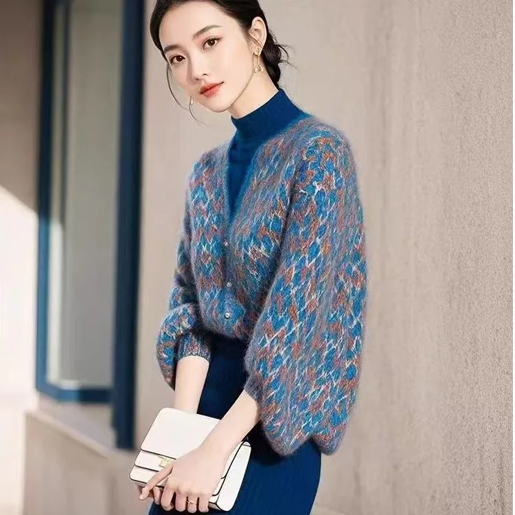 

Soft Cozy V-Ne Knitted Open Cardigan Women's Faion Autumn Winter New Sle European Goods Ele High-Quali Sweater Ja...